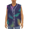 Colorful Feather Pattern Print Sleeveless Baseball Jersey