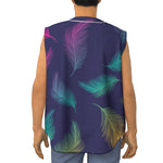 Colorful Feather Pattern Print Sleeveless Baseball Jersey