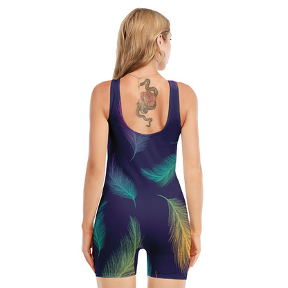 Colorful Feather Pattern Print Sleeveless One Piece Swimsuit