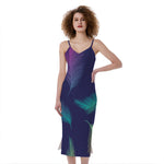 Colorful Feather Pattern Print Slim Fit Midi Cami Dress