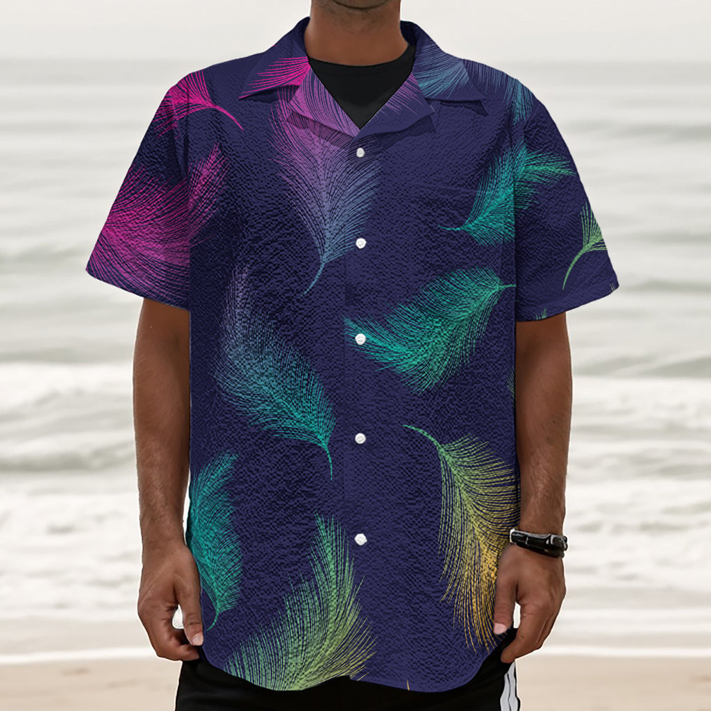 Colorful Feather Pattern Print Textured Short Sleeve Shirt