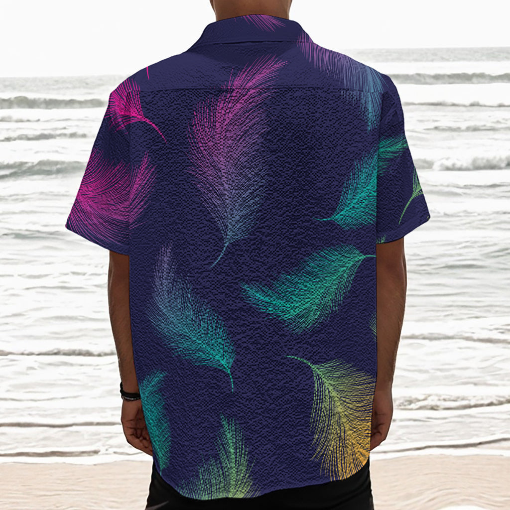 Colorful Feather Pattern Print Textured Short Sleeve Shirt