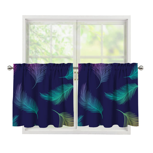 Colorful Feather Pattern Print Tier Curtains