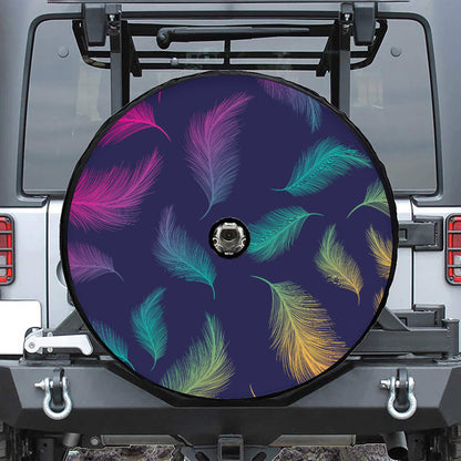 Colorful Feather Pattern Print Tire Cover With Camera Hole