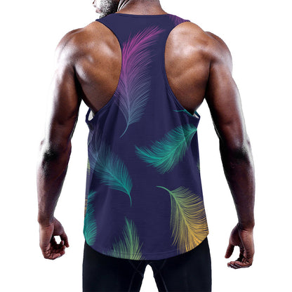 Colorful Feather Pattern Print Training Tank Top