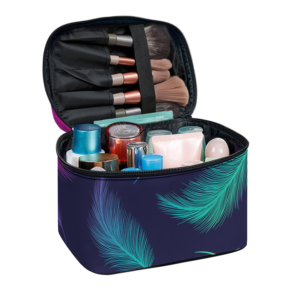 Colorful Feather Pattern Print Travel Makeup Bag
