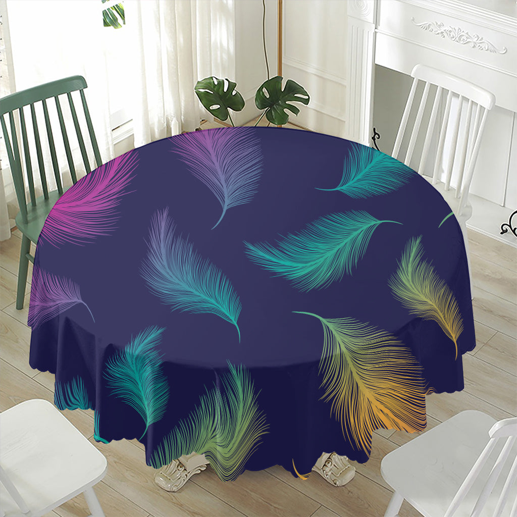 Colorful Feather Pattern Print Waterproof Round Tablecloth