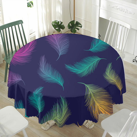 Colorful Feather Pattern Print Waterproof Round Tablecloth