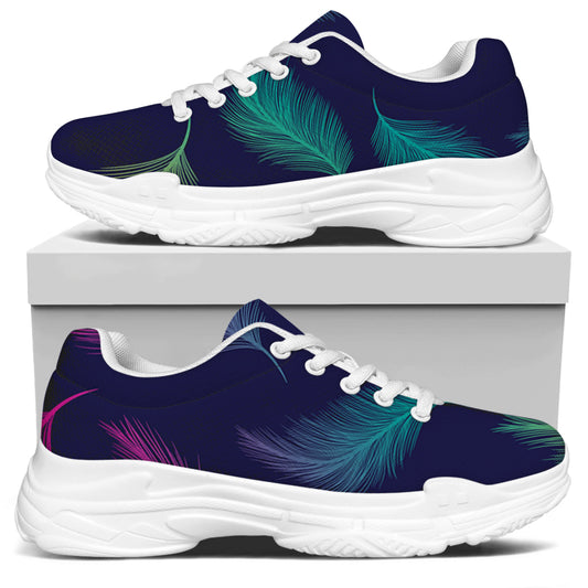 Colorful Feather Pattern Print White Chunky Shoes