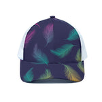 Colorful Feather Pattern Print White Mesh Trucker Cap