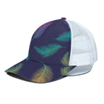 Colorful Feather Pattern Print White Mesh Trucker Cap