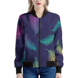 Colorful Feather Pattern Print Women's Bomber Jacket