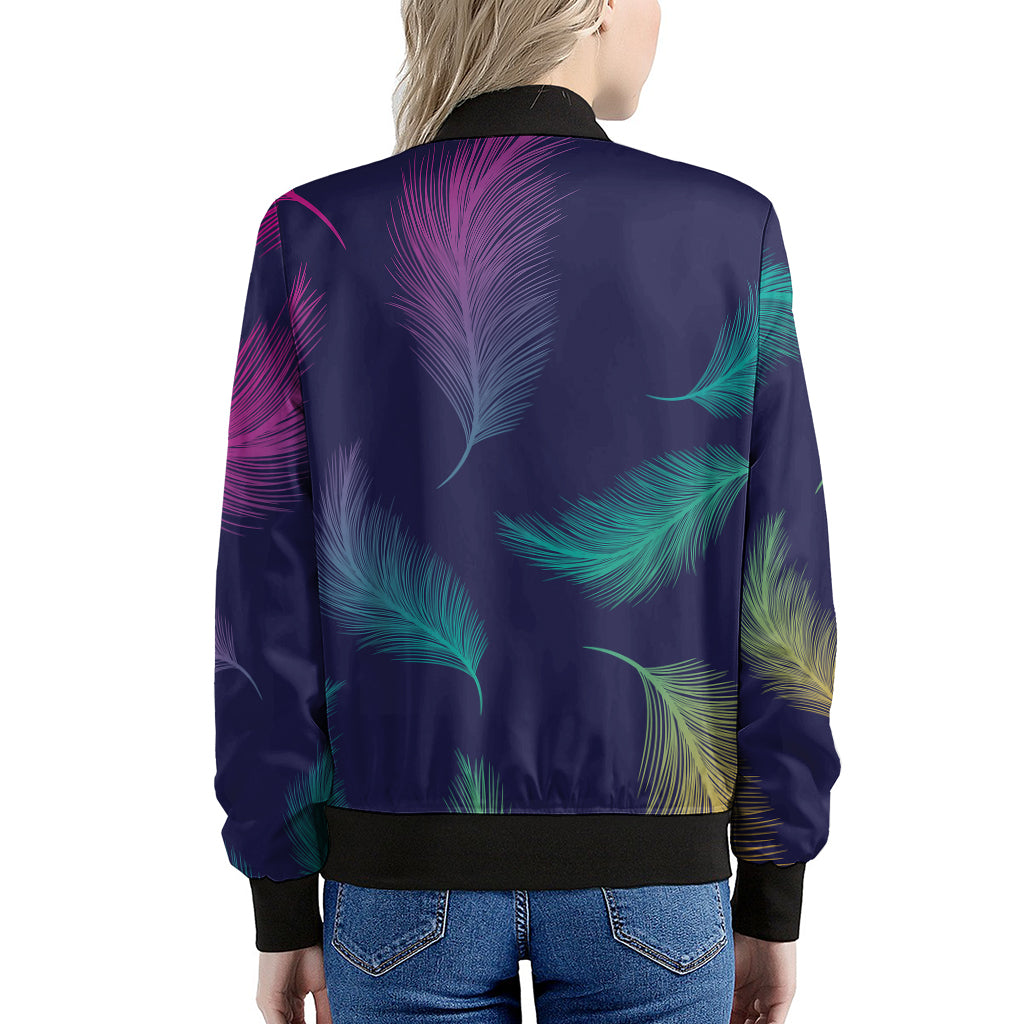 Colorful Feather Pattern Print Women's Bomber Jacket