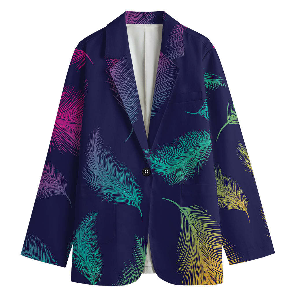 Colorful Feather Pattern Print Women's Cotton Blazer