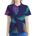 Colorful Feather Pattern Print Women's Polo Shirt