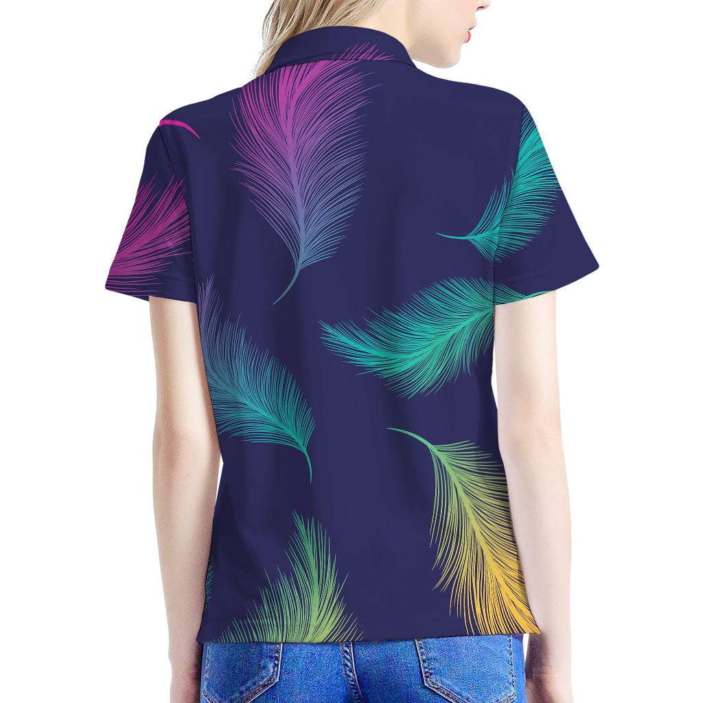 Colorful Feather Pattern Print Women's Polo Shirt