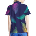 Colorful Feather Pattern Print Women's Polo Shirt