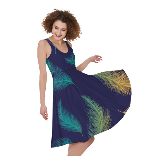 Colorful Feather Pattern Print Women's Sleeveless Dress