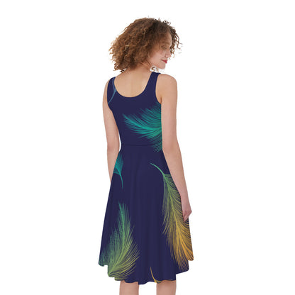 Colorful Feather Pattern Print Women's Sleeveless Dress