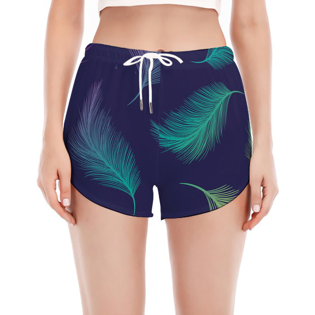 Colorful Feather Pattern Print Women's Split Running Shorts