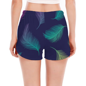 Colorful Feather Pattern Print Women's Split Running Shorts