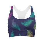 Colorful Feather Pattern Print Women's Sports Bra