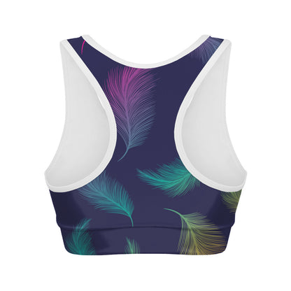 Colorful Feather Pattern Print Women's Sports Bra