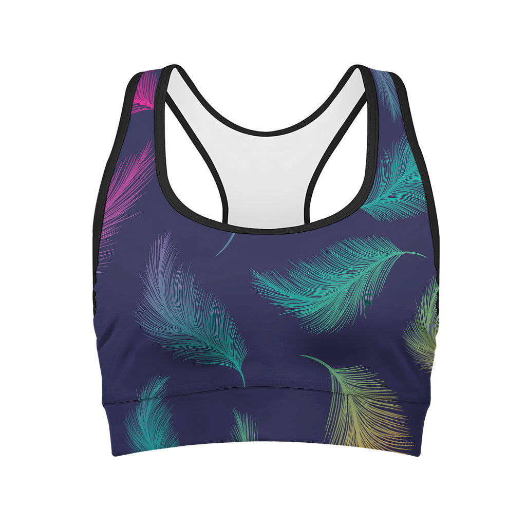 Colorful Feather Pattern Print Women's Sports Bra