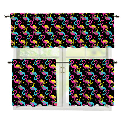 Colorful Flamingo Pattern Print 3 Piece Kitchen Curtains