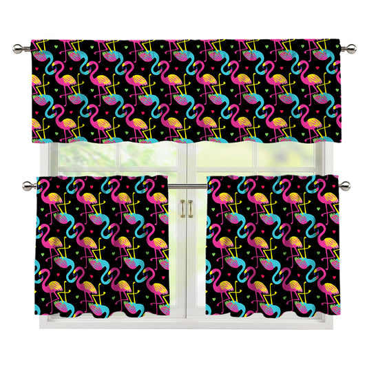 Colorful Flamingo Pattern Print 3 Piece Kitchen Curtains
