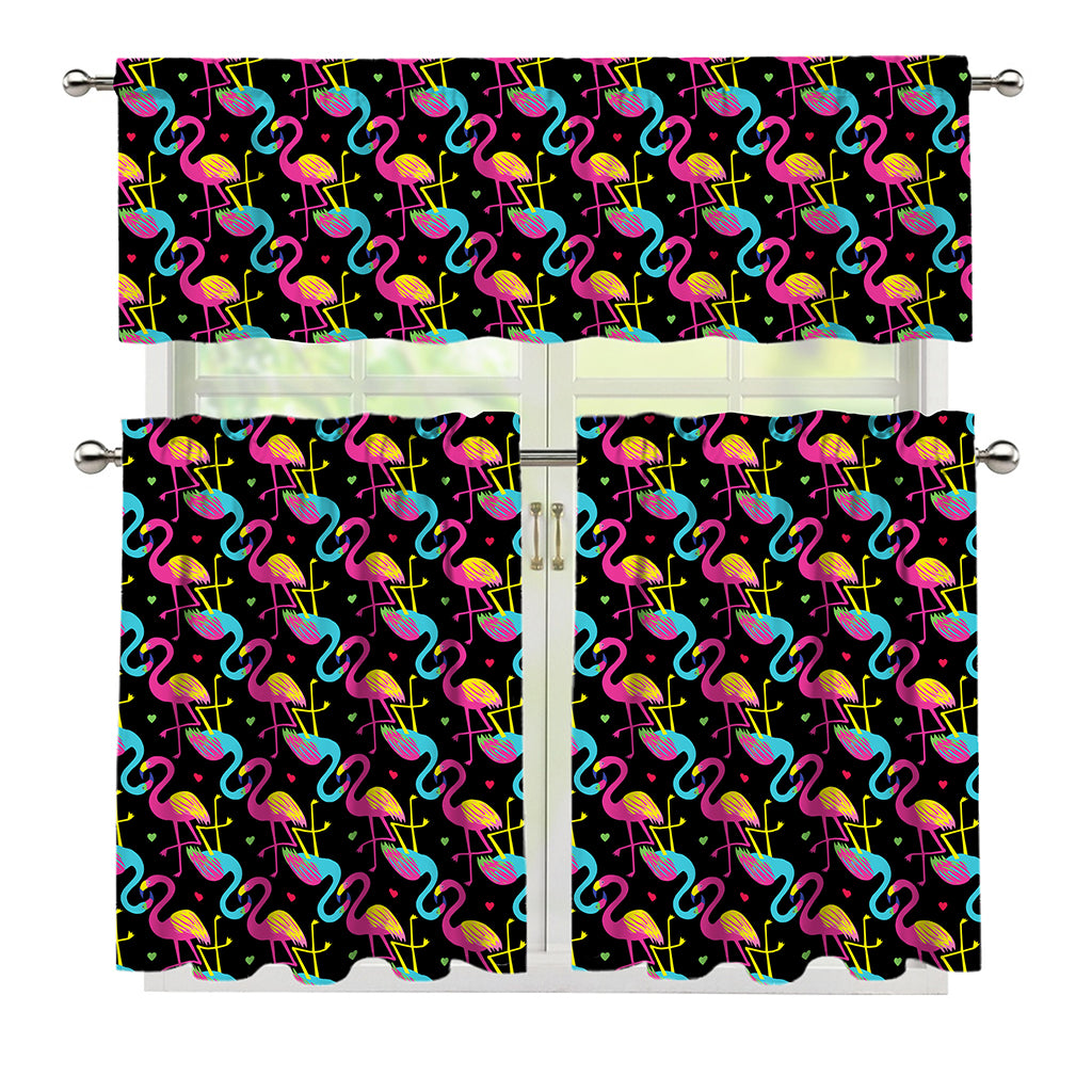 Colorful Flamingo Pattern Print 3 Piece Kitchen Curtains