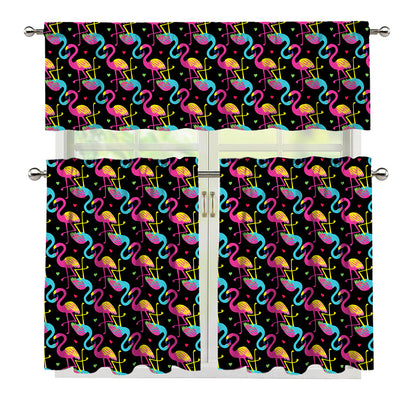 Colorful Flamingo Pattern Print 3 Piece Kitchen Curtains