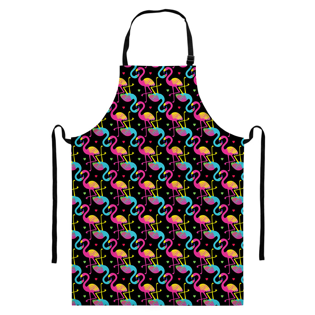 Colorful Flamingo Pattern Print Bib Apron With Pocket