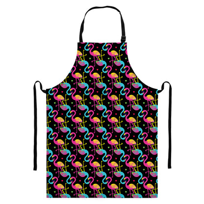 Colorful Flamingo Pattern Print Bib Apron With Pocket