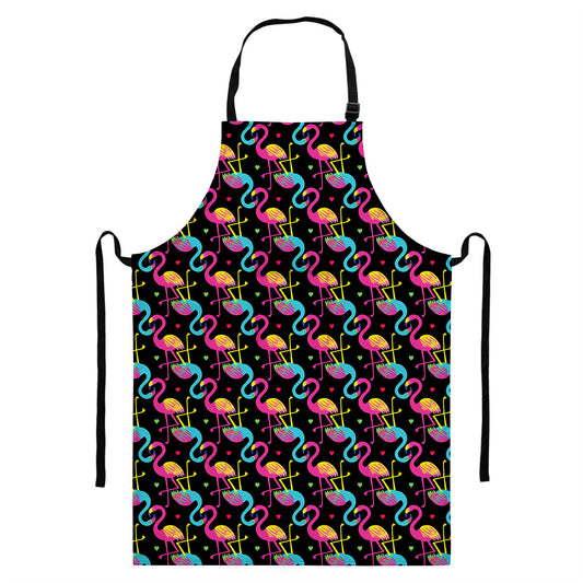 Colorful Flamingo Pattern Print Bib Apron With Pocket