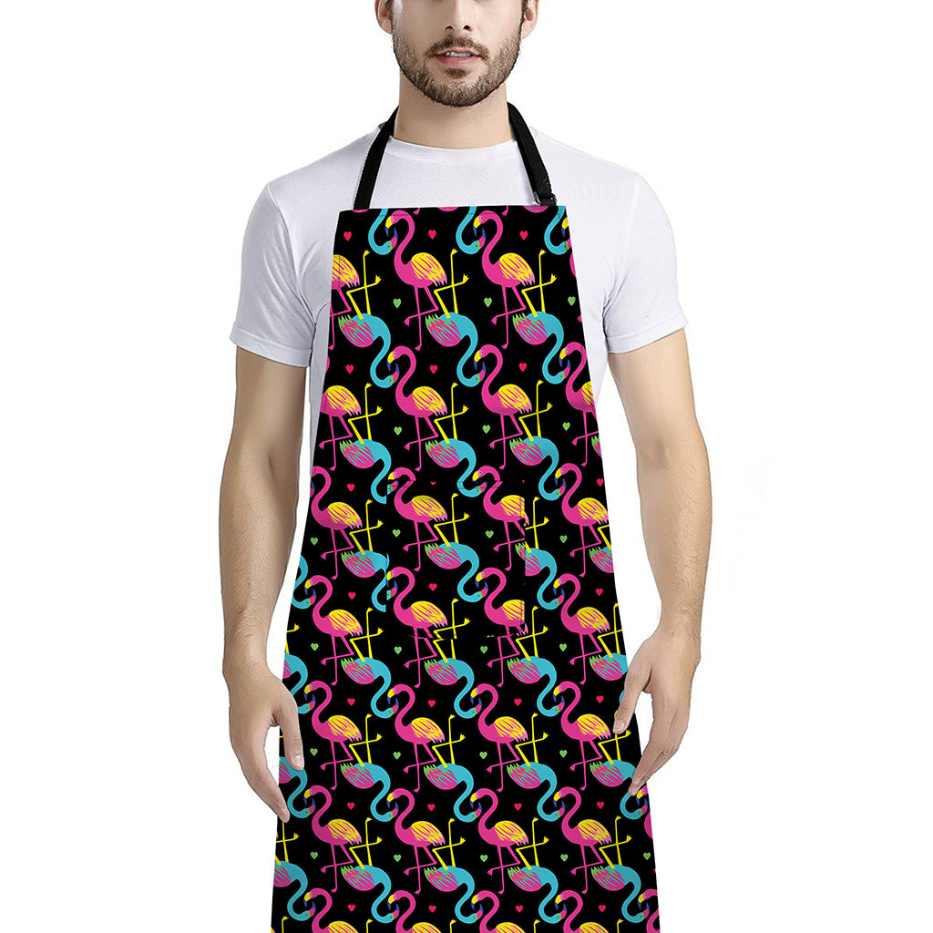 Colorful Flamingo Pattern Print Bib Apron With Pocket