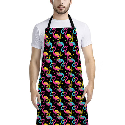 Colorful Flamingo Pattern Print Bib Apron With Pocket