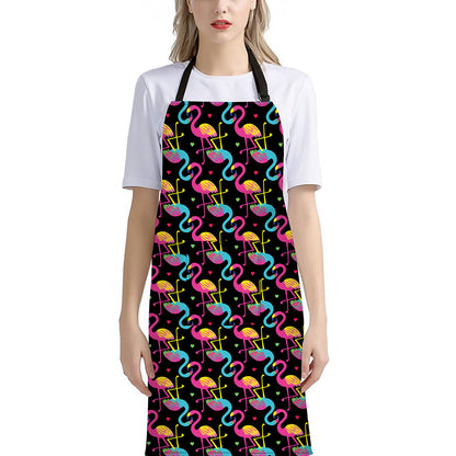 Colorful Flamingo Pattern Print Bib Apron With Pocket