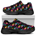 Colorful Flamingo Pattern Print Black Chunky Shoes