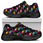 Colorful Flamingo Pattern Print Black Chunky Shoes