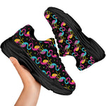 Colorful Flamingo Pattern Print Black Chunky Shoes