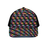 Colorful Flamingo Pattern Print Black Mesh Trucker Cap