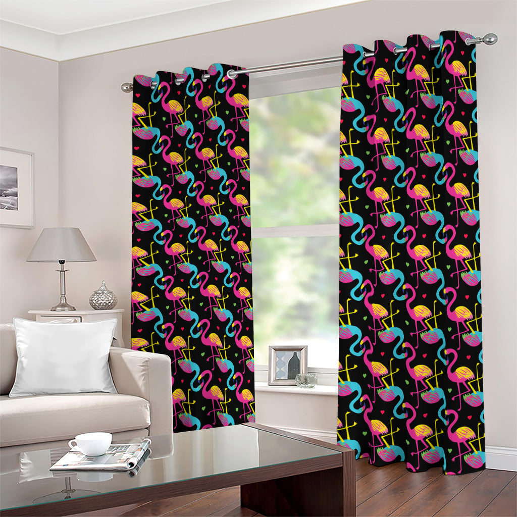 Colorful Flamingo Pattern Print Blackout Grommet Curtains