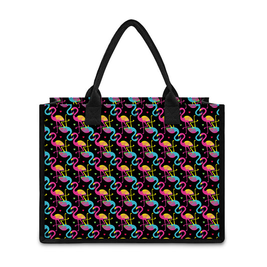 Colorful Flamingo Pattern Print Canvas Tote Bag