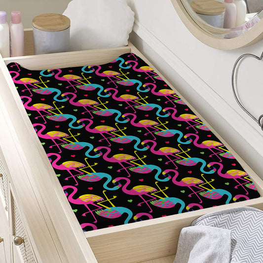 Colorful Flamingo Pattern Print Changing Pad Cover