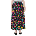 Colorful Flamingo Pattern Print Chiffon Maxi Skirt