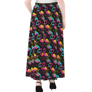 Colorful Flamingo Pattern Print Chiffon Maxi Skirt