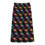 Colorful Flamingo Pattern Print Cotton Front Slit Maxi Skirt