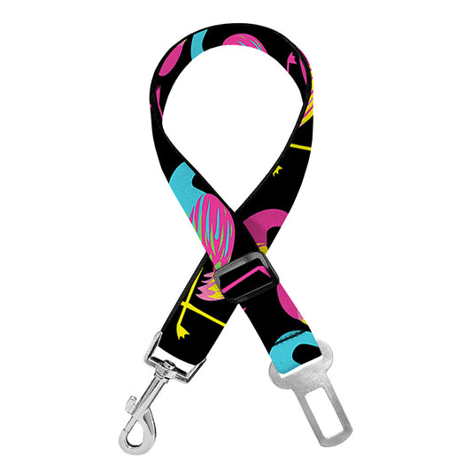 Colorful Flamingo Pattern Print Dog Seat Belt