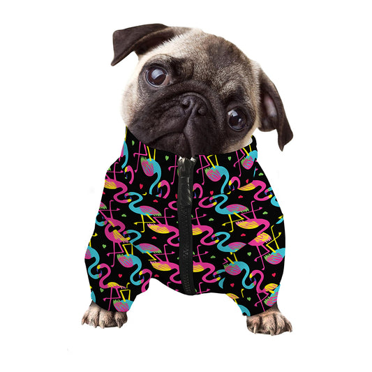Colorful Flamingo Pattern Print Dog Zip Up Jacket